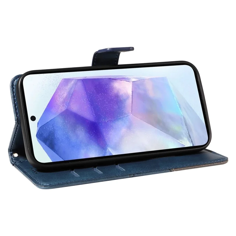 For Samsung Galaxy A55 5G Case Geometric Line Leather Phone Cover Card Slots Wallet - Blue