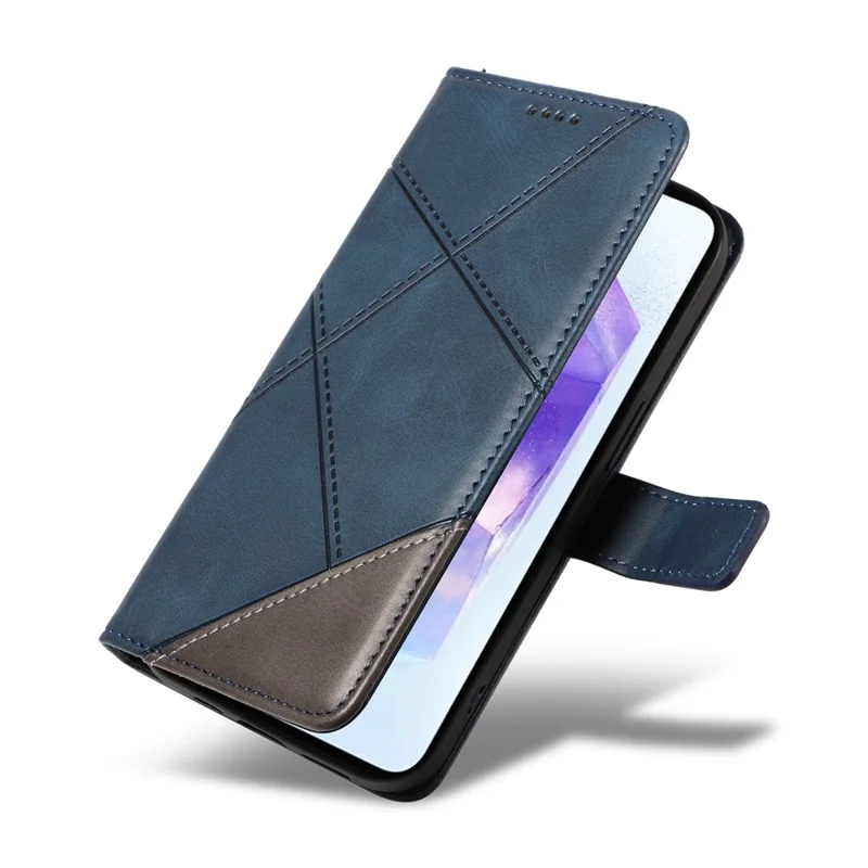 For Samsung Galaxy A55 5G Case Geometric Line Leather Phone Cover Card Slots Wallet - Blue