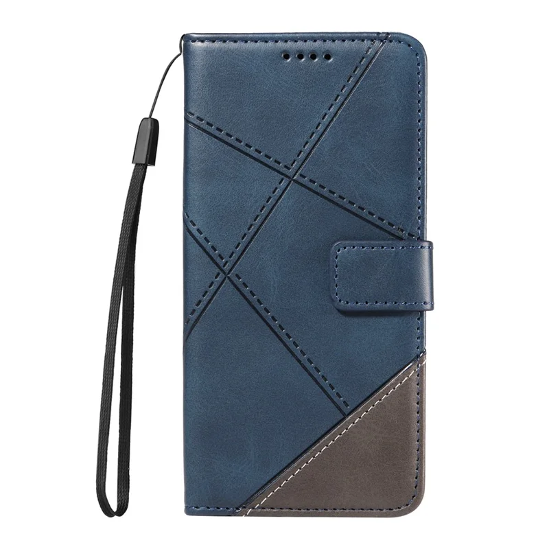 For Samsung Galaxy A55 5G Case Geometric Line Leather Phone Cover Card Slots Wallet - Blue