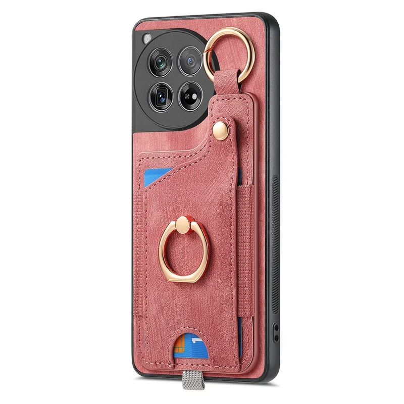 D6 For OnePlus 12 5G Case Leather+TPU Phone Cover with Ring Kickstand Card Bag - Pink