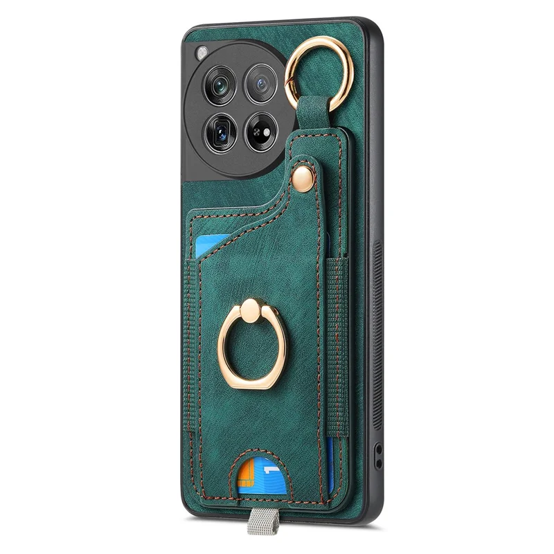 D6 For OnePlus 12 5G Case Leather+TPU Phone Cover with Ring Kickstand Card Bag - Green