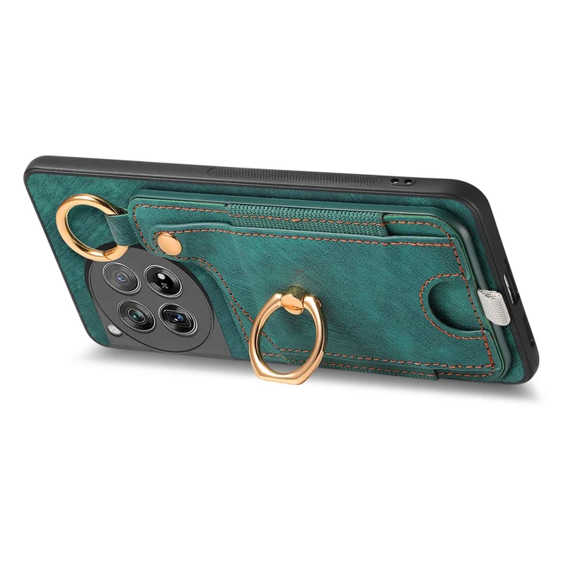 D6 For OnePlus 12 5G Case Leather+TPU Phone Cover with Ring Kickstand Card Bag - Green