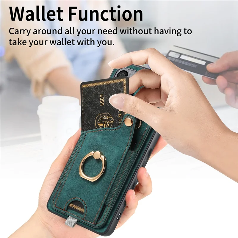 D6 For OnePlus 12 5G Case Leather+TPU Phone Cover with Ring Kickstand Card Bag - Green