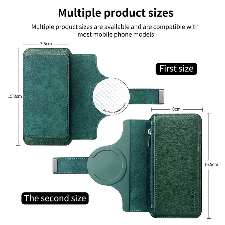 CASENEO MW-02S Magnetic Detachable Leather Phone Cover for 6.1 inch Phone RFID Blocking Wallet Stand - Green