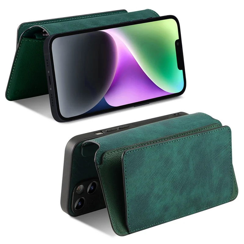 CASENEO MW-02S Magnetic Detachable Leather Phone Cover for 6.1 inch Phone RFID Blocking Wallet Stand - Green