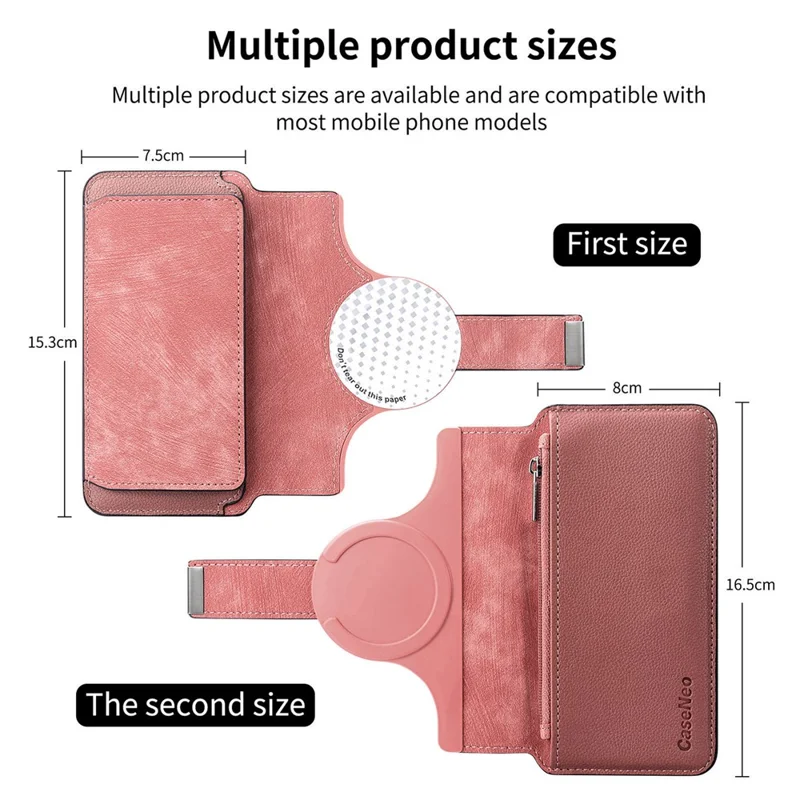 CASENEO MW-02S Magnetic Detachable Leather Phone Cover for 6.1 inch Phone RFID Blocking Wallet Stand - Pink