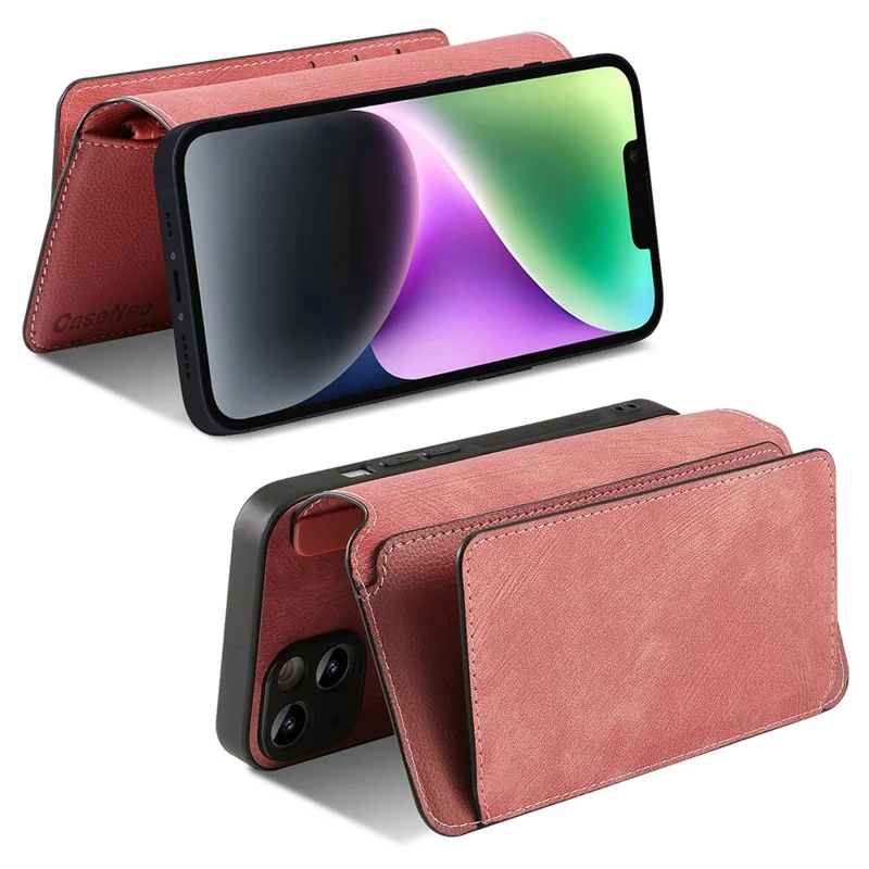 CASENEO MW-02S Magnetic Detachable Leather Phone Cover for 6.1 inch Phone RFID Blocking Wallet Stand - Pink