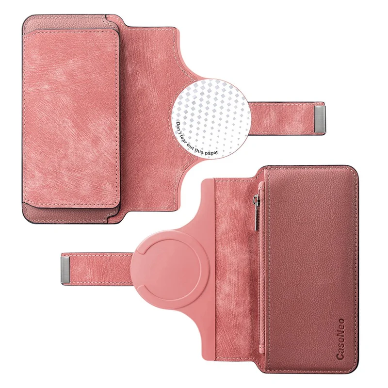 CASENEO MW-02S Magnetic Detachable Leather Phone Cover for 6.1 inch Phone RFID Blocking Wallet Stand - Pink
