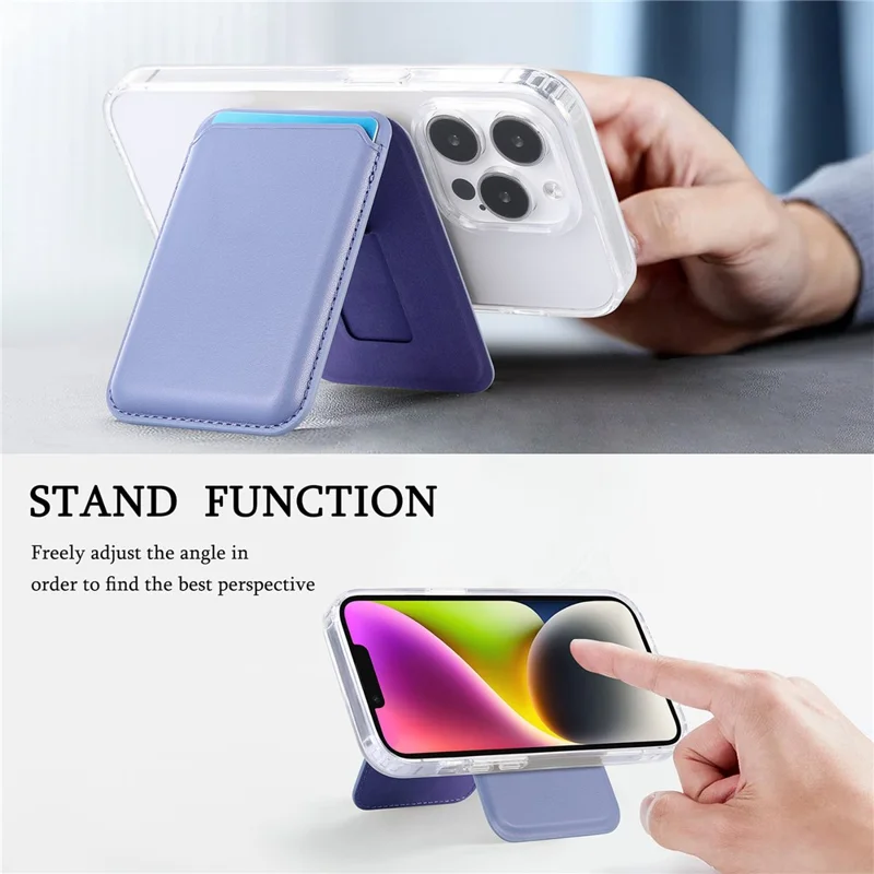MC-W11 Magnetische Lederbörse Kickstand ID-Kreditkarten-Halter Telefonkarten-Tasche - Hellviolett