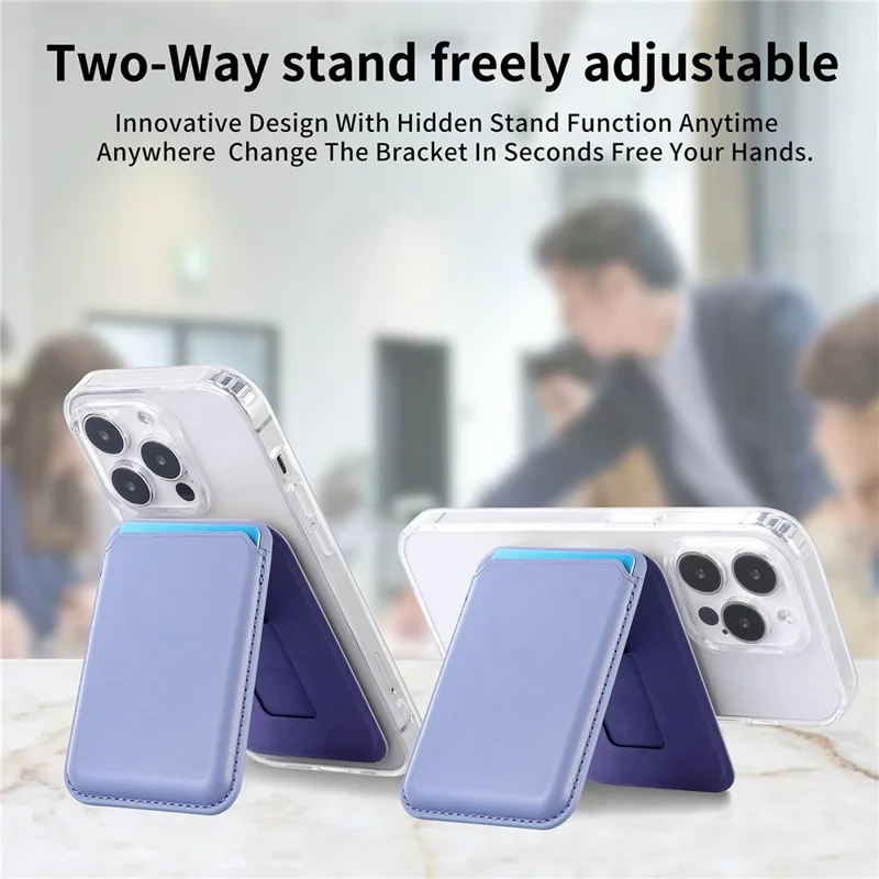 MC-W11 Magnetische Lederbörse Kickstand ID-Kreditkarten-Halter Telefonkarten-Tasche - Hellviolett