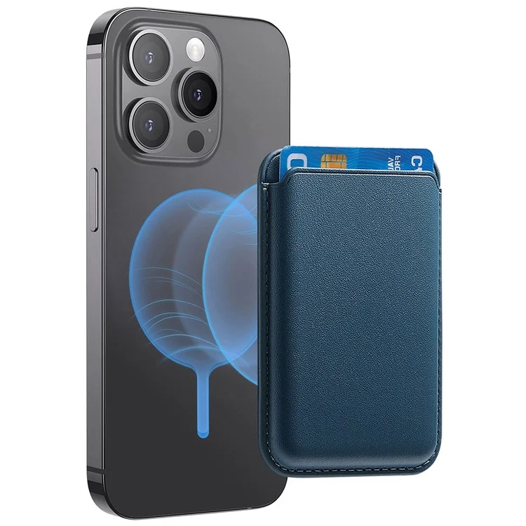 KB-58 Magnetic Card Holder Solid Color PU Leather Credit Cards Case - Blue