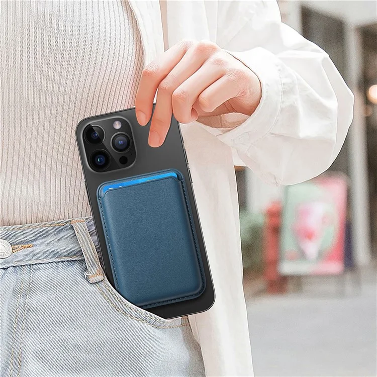 KB-58 Magnetic Card Holder Solid Color PU Leather Credit Cards Case - Blue