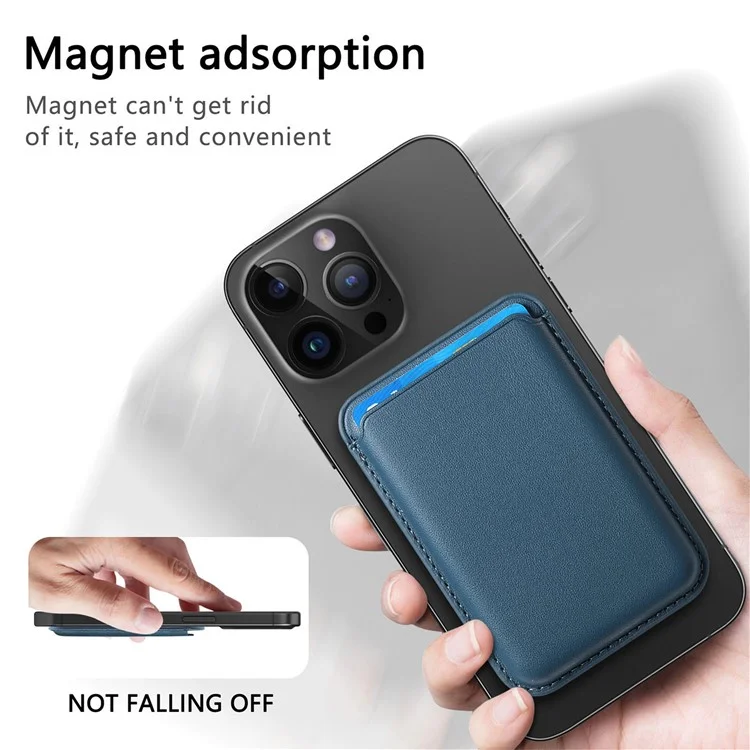 KB-58 Magnetic Card Holder Solid Color PU Leather Credit Cards Case - Blue