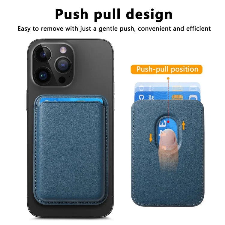 KB-58 Magnetic Card Holder Solid Color PU Leather Credit Cards Case - Blue