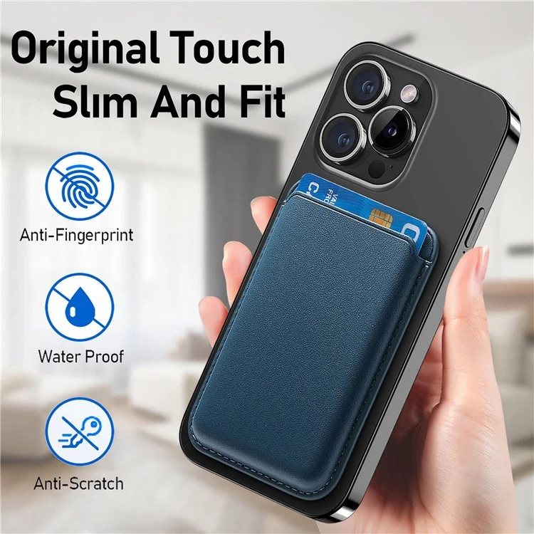 KB-58 Magnetic Card Holder Solid Color PU Leather Credit Cards Case - Blue