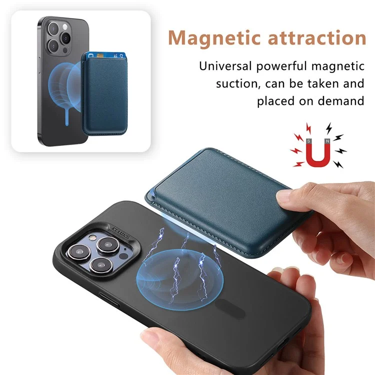 KB-58 Magnetic Card Holder Solid Color PU Leather Credit Cards Case - Blue