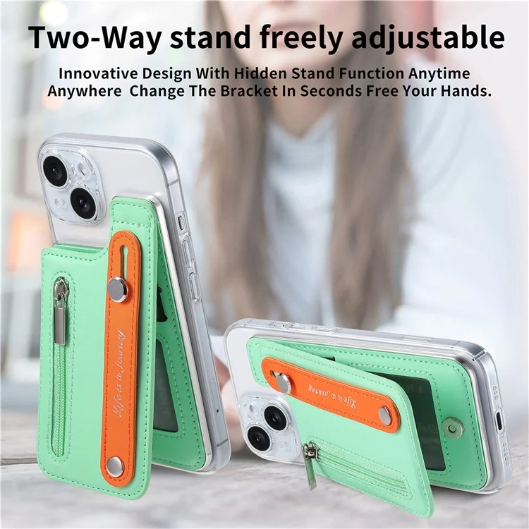 KB-62 RFID Blocking Phone Wallet Wristband Kickstand Zipper Leather Phone Card Bag - Verde Menta