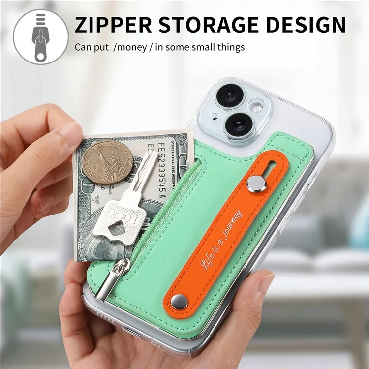 KB-62 RFID Blocking Phone Wallet Wristband Kickstand Zipper Leather Phone Card Bag - Verde Menta