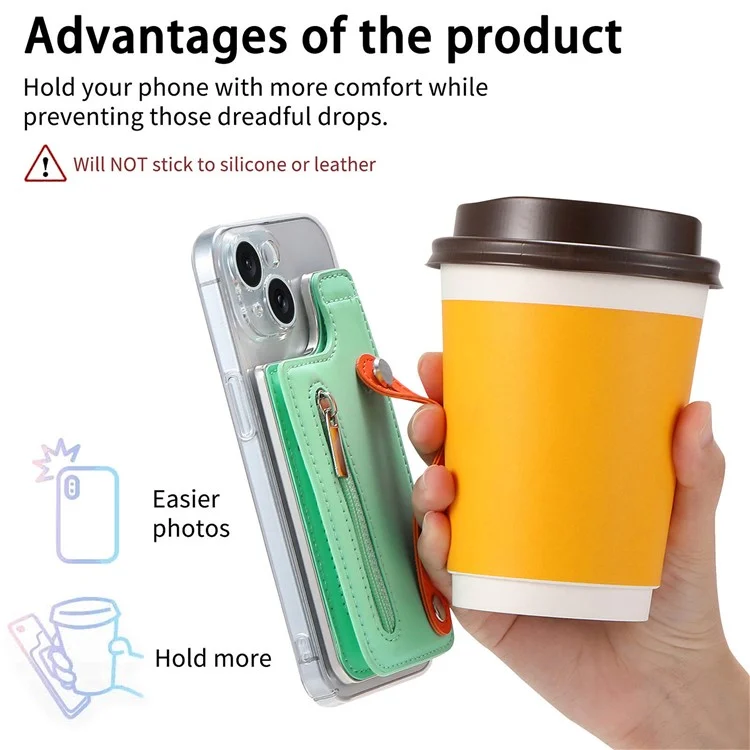 KB-62 RFID Blocking Phone Wallet Wristband Kickstand Zipper Leather Phone Card Bag - Verde Menta