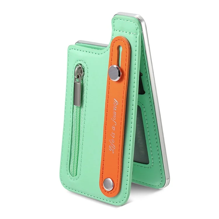 KB-62 RFID Blocking Phone Wallet Wristband Kickstand Zipper Leather Phone Card Bag - Verde Menta