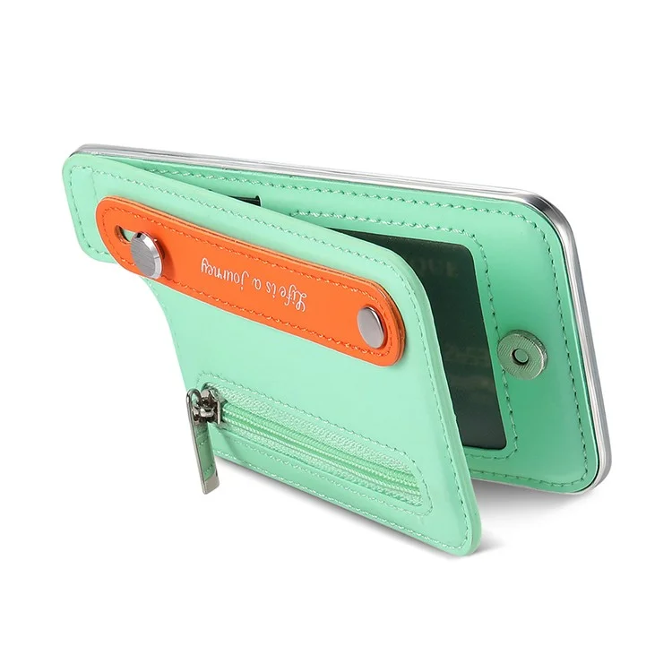 KB-62 RFID Blocking Phone Wallet Wristband Kickstand Zipper Leather Phone Card Bag - Verde Menta