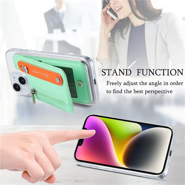 KB-62 RFID Blocking Phone Wallet Wristband Kickstand Zipper Leather Phone Card Bag - Verde Menta