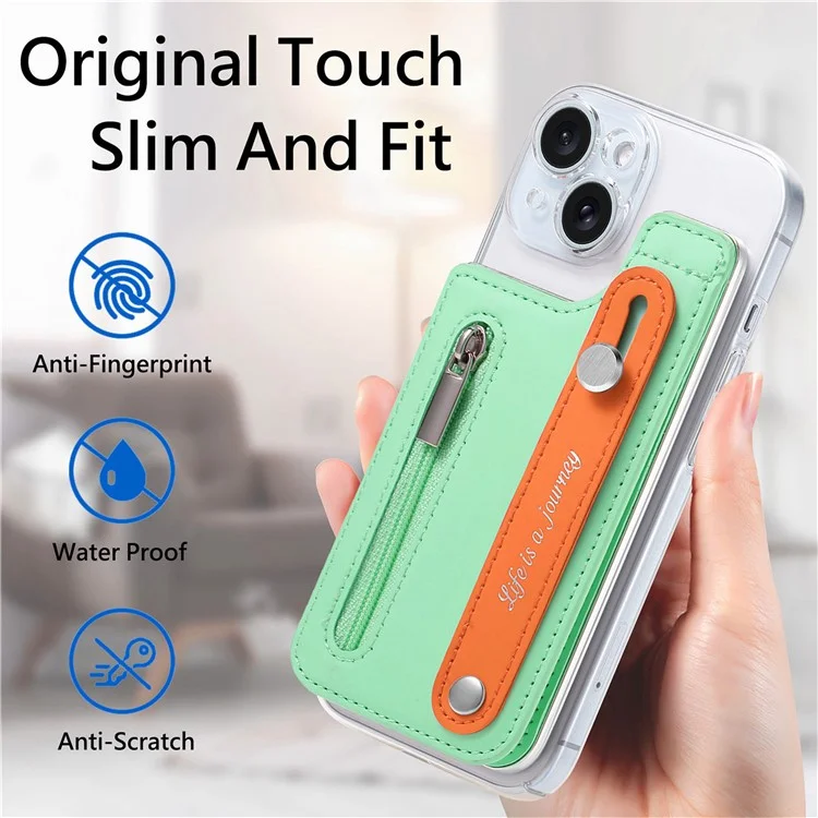 KB-62 RFID Blocking Phone Wallet Wristband Kickstand Zipper Leather Phone Card Bag - Verde Menta