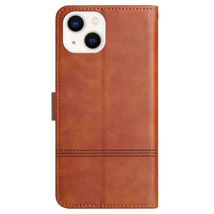 Case de Billetera Anti-caza Para Iphone 14, Estilo de Negocio Anti-scratch Cowhide Texture PU Cuero de Cuero Soporte Con Correa - Marrón