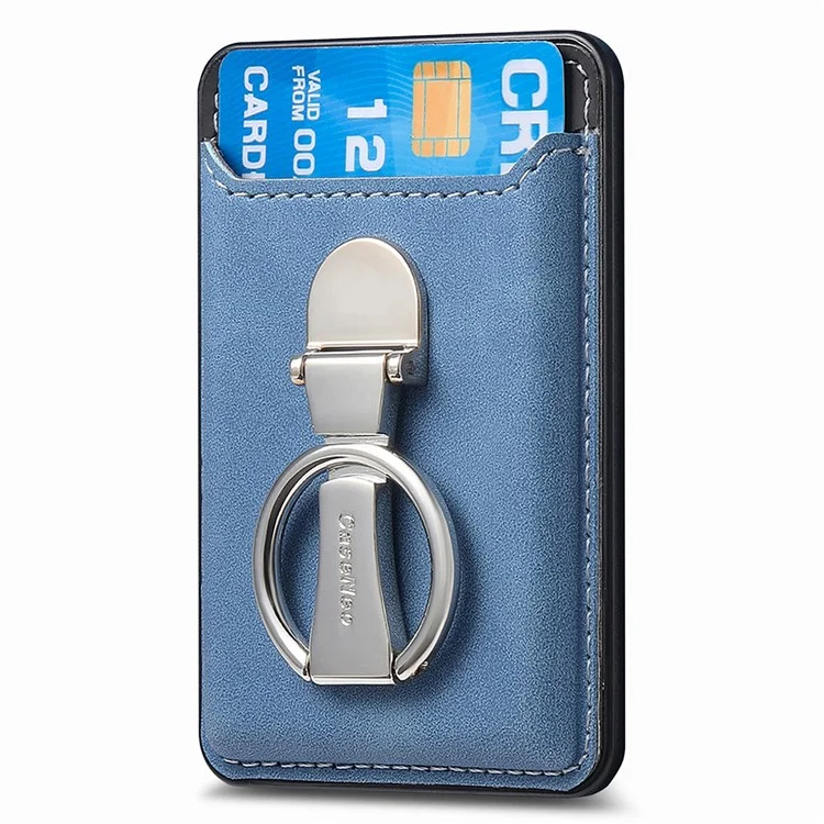 CASENEO MC-W8 Bolsa Magnética para Cartão Anel de Apoio Carteira de Telefone de Couro - Azul