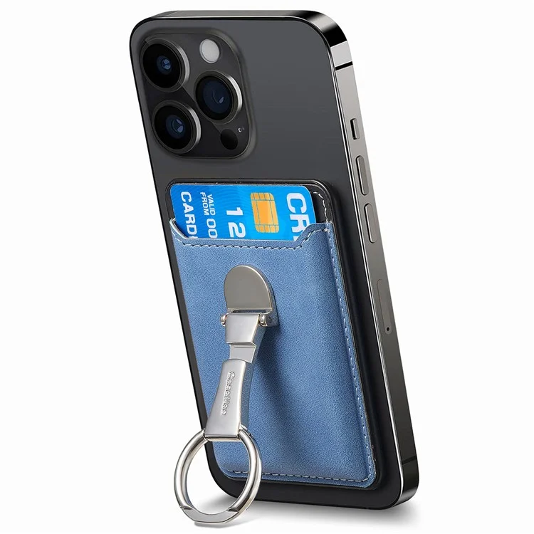 CASENEO MC-W8 Bolsa Magnética para Cartão Anel de Apoio Carteira de Telefone de Couro - Azul