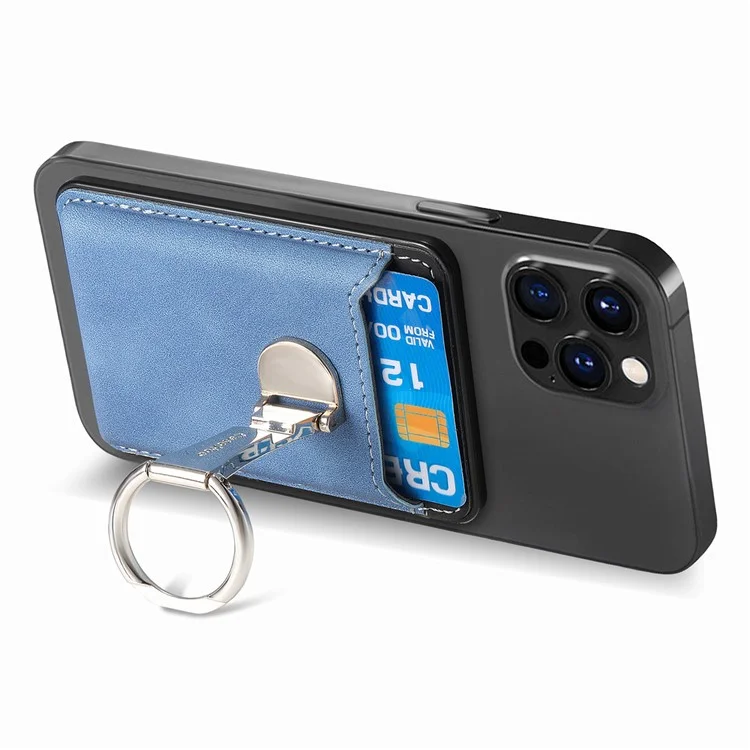 CASENEO MC-W8 Bolsa Magnética para Cartão Anel de Apoio Carteira de Telefone de Couro - Azul