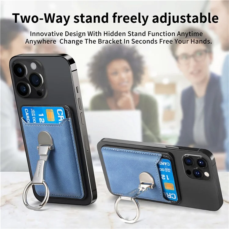CASENEO MC-W8 Bolsa Magnética para Cartão Anel de Apoio Carteira de Telefone de Couro - Azul