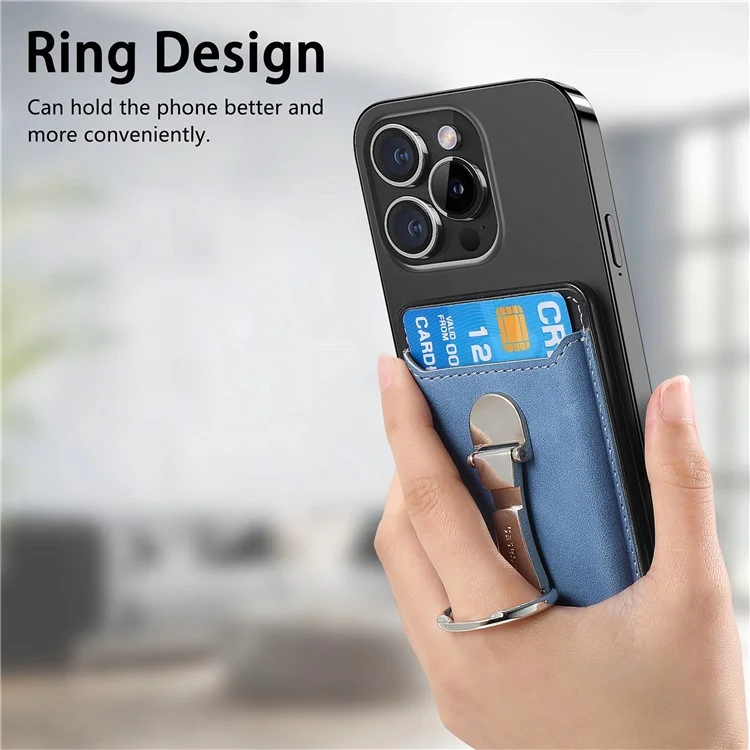 CASENEO MC-W8 Bolsa Magnética para Cartão Anel de Apoio Carteira de Telefone de Couro - Azul