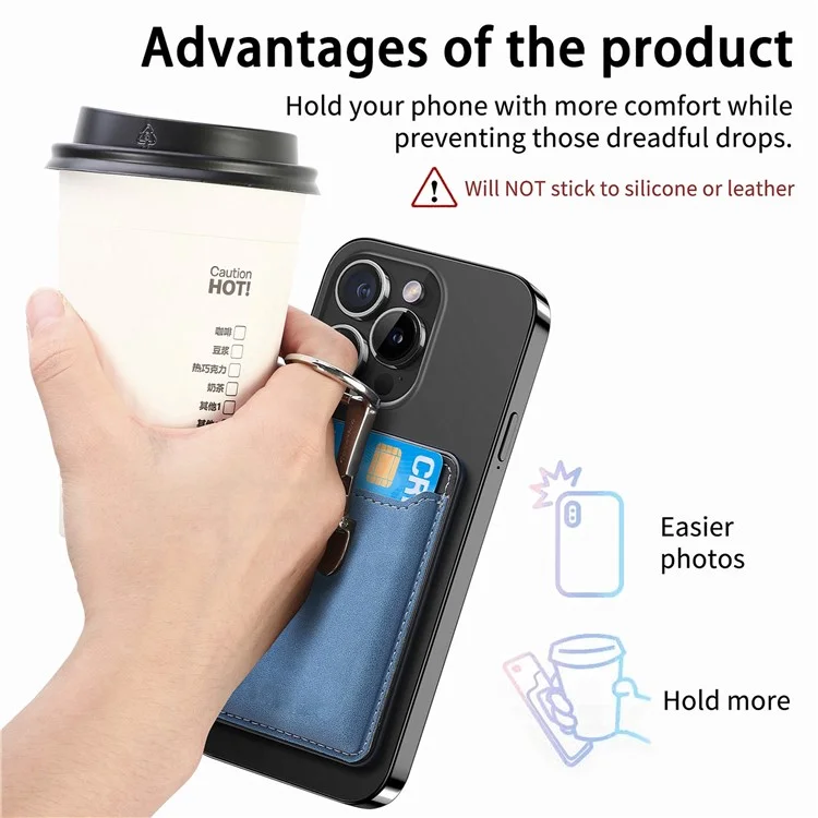 CASENEO MC-W8 Bolsa Magnética para Cartão Anel de Apoio Carteira de Telefone de Couro - Azul