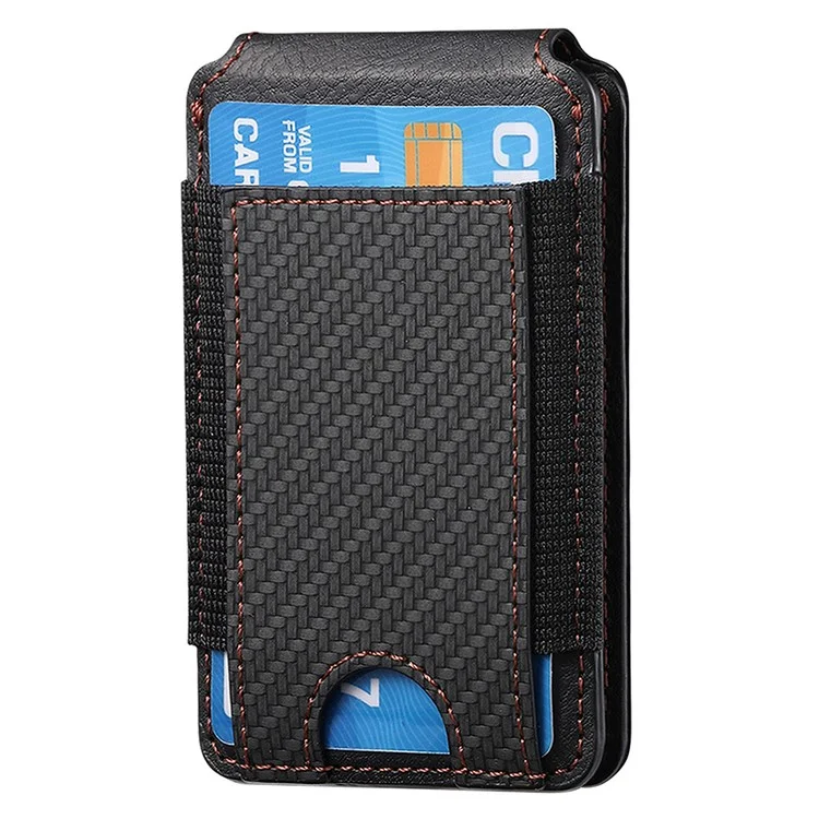 KB-59 Carbon Fiber Texture Adhesive Phone Wallet Kickstand Leather Elastic Card Bag - Schwarz