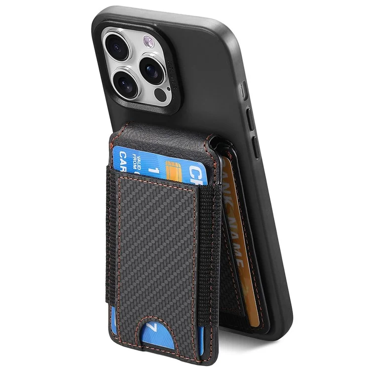 KB-59 Carbon Fiber Texture Adhesive Phone Wallet Kickstand Leather Elastic Card Bag - Schwarz
