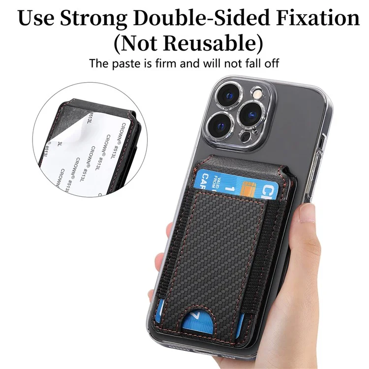 KB-59 Carbon Fiber Texture Adhesive Phone Wallet Kickstand Leather Elastic Card Bag - Schwarz
