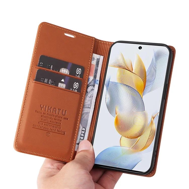 Capa de couro para telefone YIKATU YK-001 For Honor 90 Case Stand com fechamento magnético resistente - Marrom