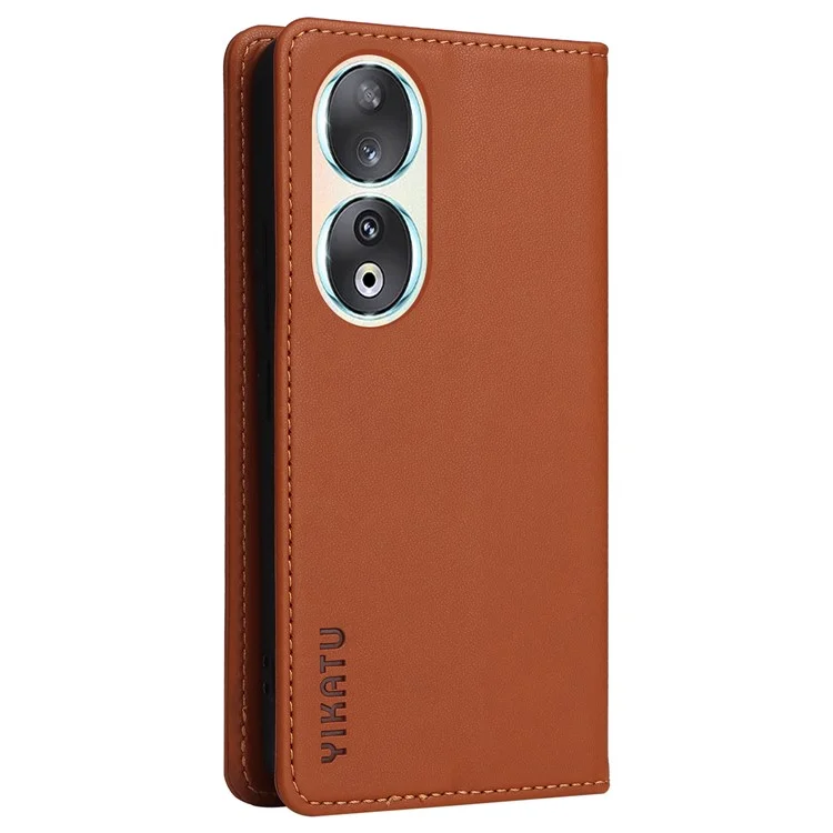 Capa de couro para telefone YIKATU YK-001 For Honor 90 Case Stand com fechamento magnético resistente - Marrom