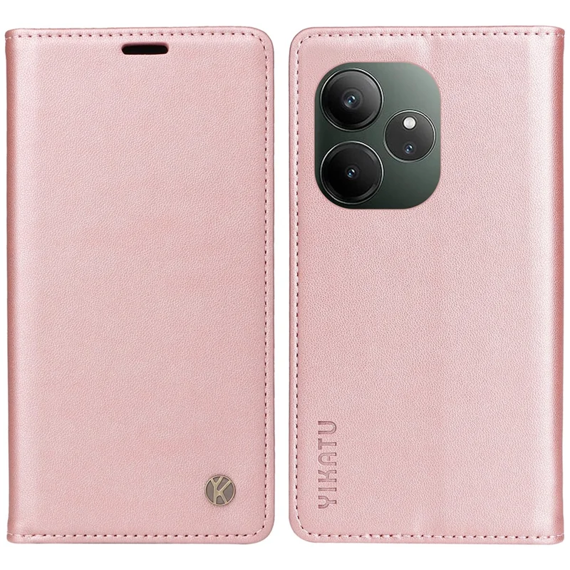YIKATU YK-001 For Realme GT 6 5G Case Magnetic Closure Leather Stand Flip Folio Phone Cover - Rose Gold