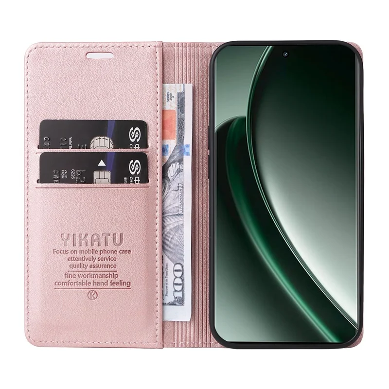 YIKATU YK-001 For Realme GT 6 5G Case Magnetic Closure Leather Stand Flip Folio Phone Cover - Rose Gold