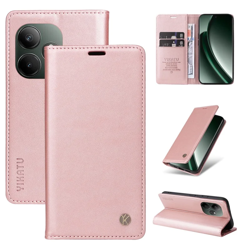 YIKATU YK-001 For Realme GT 6 5G Case Magnetic Closure Leather Stand Flip Folio Phone Cover - Rose Gold