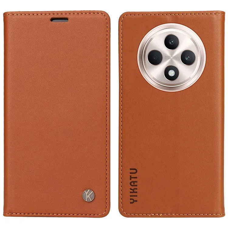 YIKATU YK-001 Pour Oppo Reno12 F 4G Étui Portefeuille Étui en Cuir Couverture Téléphone Fermeture Magnétique Puissante - Marron