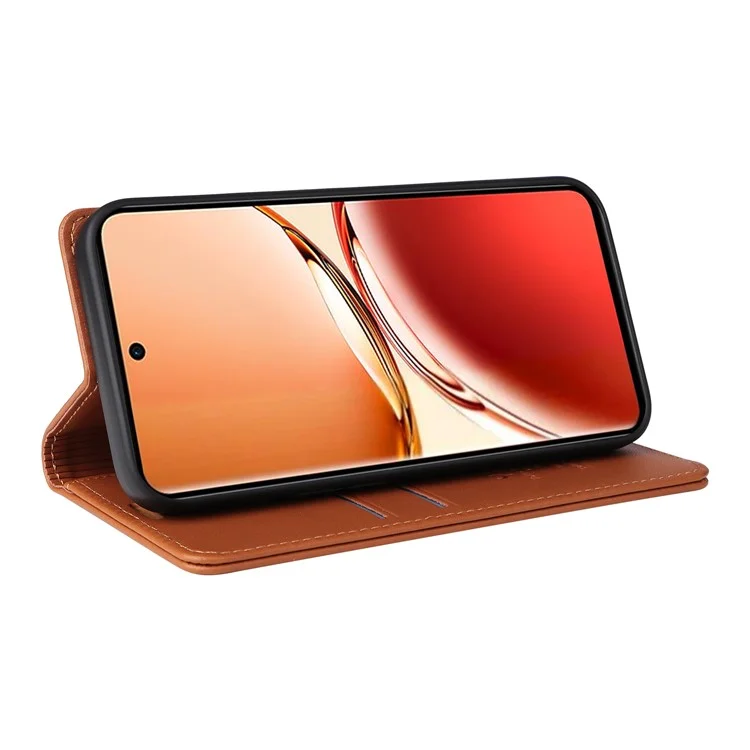 YIKATU YK-001 Pour Oppo Reno12 F 4G Étui Portefeuille Étui en Cuir Couverture Téléphone Fermeture Magnétique Puissante - Marron