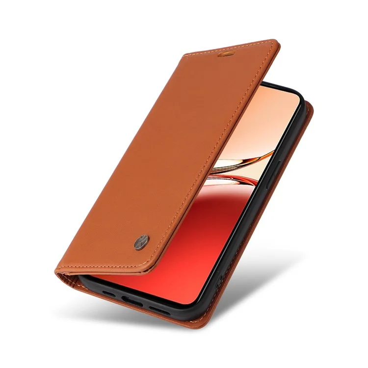YIKATU YK-001 Pour Oppo Reno12 F 4G Étui Portefeuille Étui en Cuir Couverture Téléphone Fermeture Magnétique Puissante - Marron