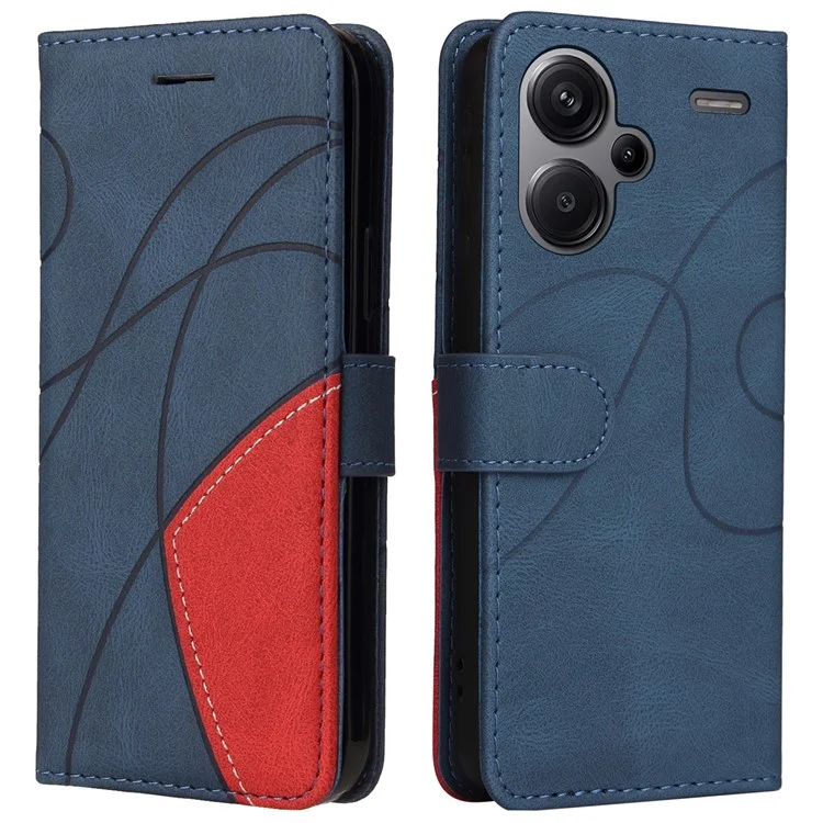 KT Leather Series-1 Para Xiaomi Redmi Note 13 Pro+ 5G Funda Cartera Funda de Teléfono Color Splicing Lines Pattern - Azul