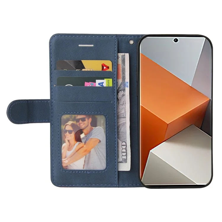 KT Leather Series-1 Para Xiaomi Redmi Note 13 Pro+ 5G Funda Cartera Funda de Teléfono Color Splicing Lines Pattern - Azul