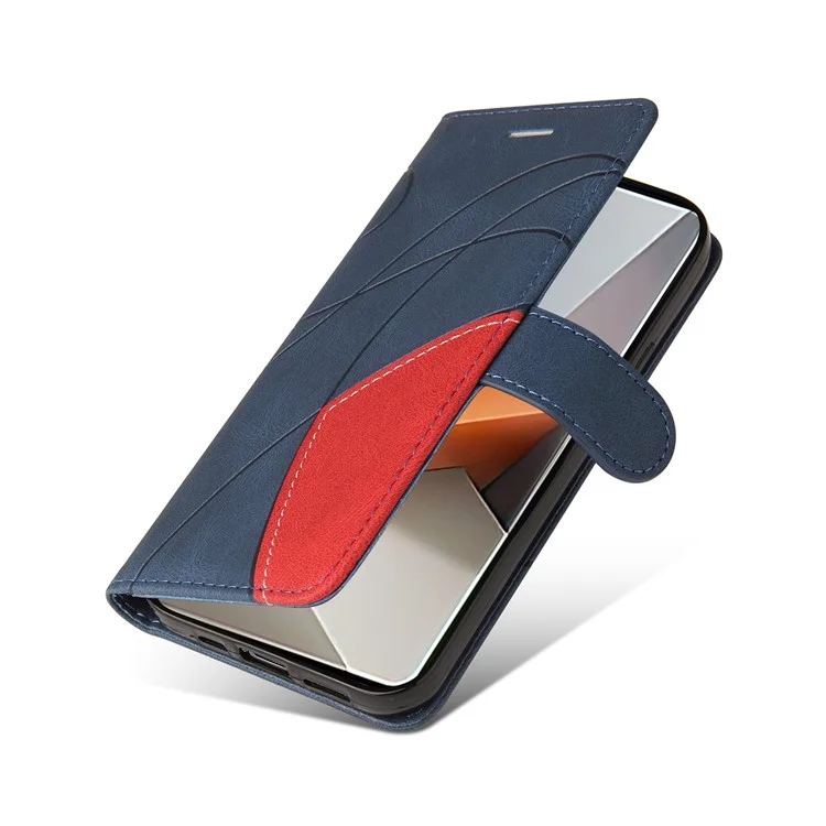 KT Leather Series-1 Para Xiaomi Redmi Note 13 Pro+ 5G Funda Cartera Funda de Teléfono Color Splicing Lines Pattern - Azul