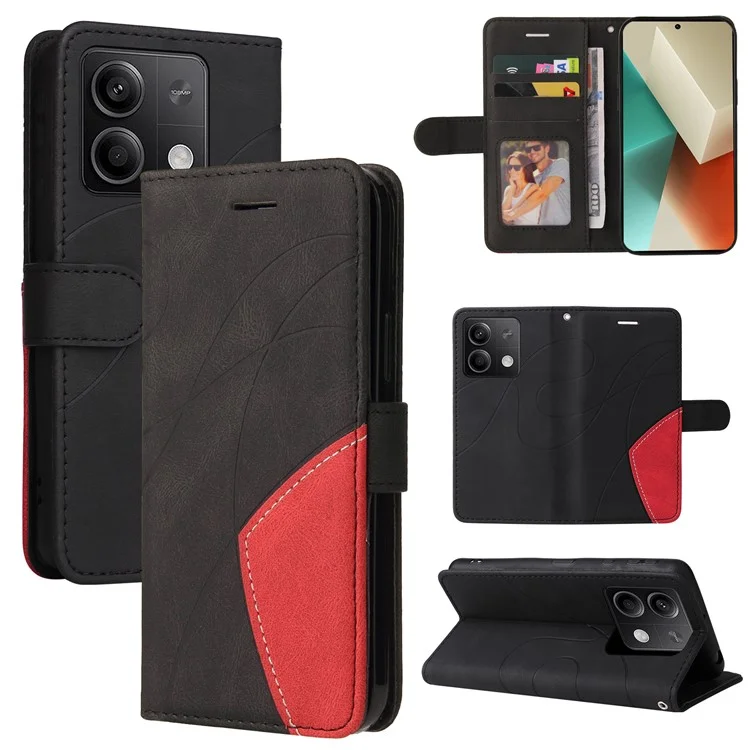 KT Leather Series-1 Per Xiaomi Redmi Note 13 5G Case Color Splicing Phone Cover Card Slots Wrist Strap - Nero