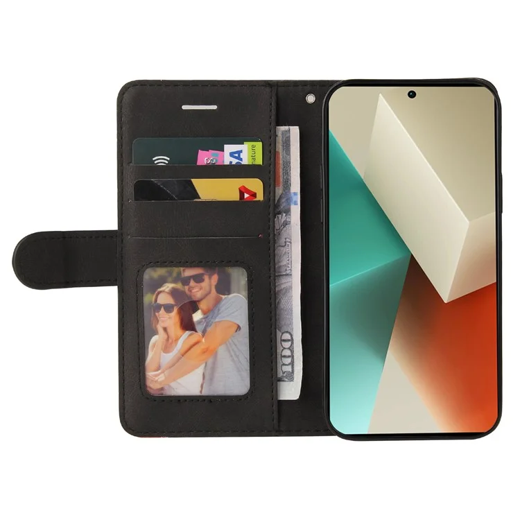 KT Leather Series-1 Per Xiaomi Redmi Note 13 5G Case Color Splicing Phone Cover Card Slots Wrist Strap - Nero